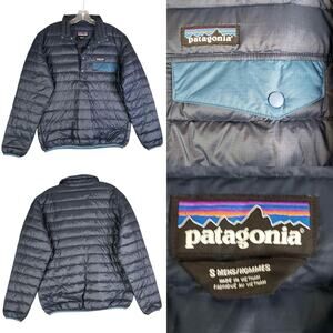 Patagonia Puffer Jacket Down Snap-T Pullover Quilted Baggy Coat Mens Small Blue